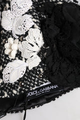 Dolce & Gabbana Black Wool White Floral Embellished Cloche Hat