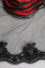 Dolce & Gabbana Black Red Stripes Lace Tulle Bucket Hat