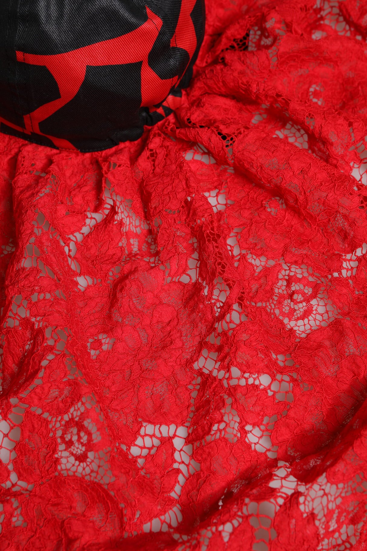 Dolce & Gabbana Red Black Lace Tulle Cotton Baseball Cap