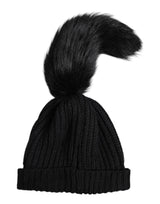 Dolce & Gabbana Black Acrylic Knitted Fur Winter Beanie Hat