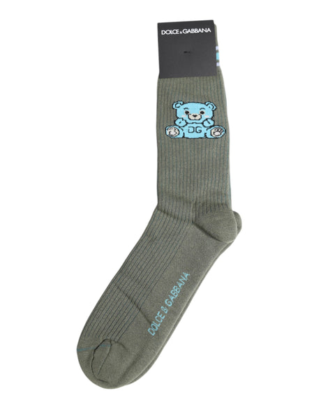 Dolce & Gabbana Gray Cotton DG Bear Mid Calf Socks