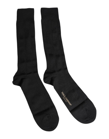 Dolce & Gabbana Black Stretch Logo Mid Calf Men Socks