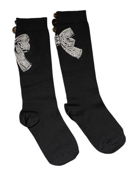 Dolce & Gabbana Black Knit Floral Crystal Embellishment Socks