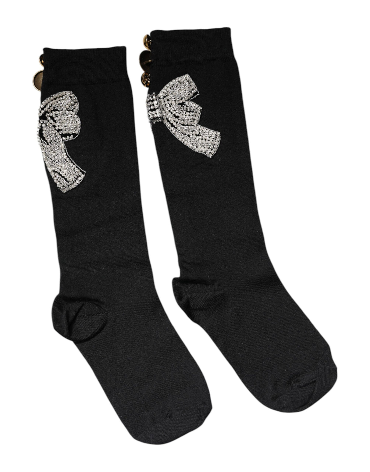 Dolce & Gabbana Black Knit Floral Crystal Embellishment Socks