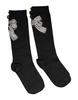 Dolce & Gabbana Black Knit Floral Crystal Embellishment Socks