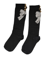 Dolce & Gabbana Black Knit Floral Crystal Embellishment Socks