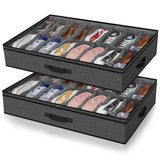 2 Pack Under Bed Shoe Storage Organizer for Closet Fits Total 32 Pairs Foldable Underbed Shoes Containers Boxes Under the Bed Storage Bedding with Sturdy Handles&Clear Window for College Dorms Grey