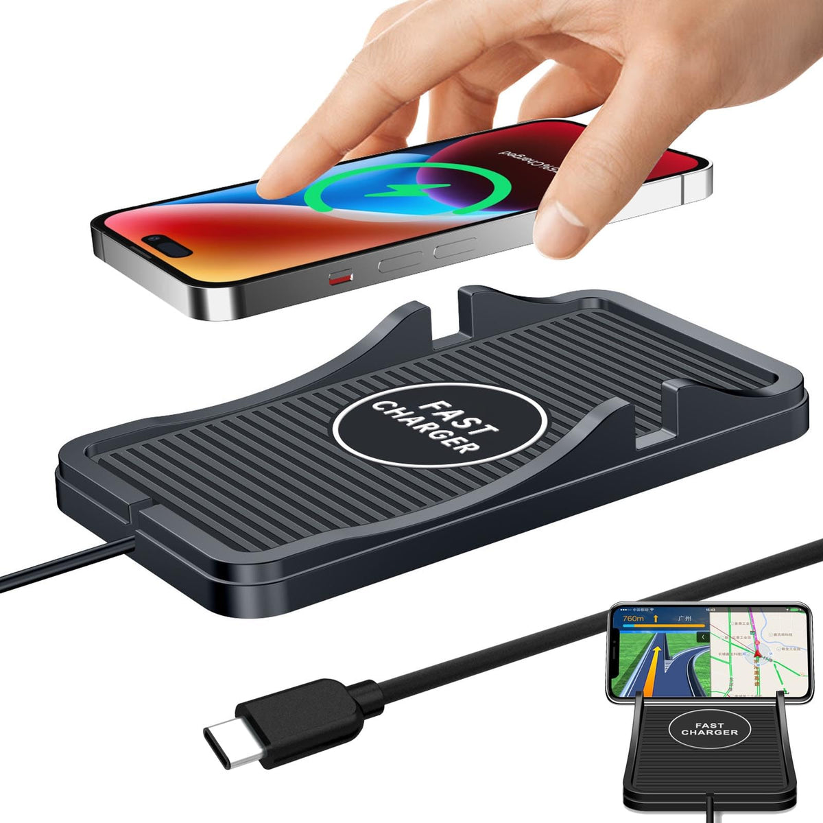Wireless Car Charger USB C Qi Charging Pad Adapter 15W 10W 7.5W Fast Charge Mat w/Phone Stand Holder for iPhone 15 14 13 12 Pro Max 11 8 Plus X XR Xs Samsung Note 20 Galaxy S10 S20 S21 S22 S23 Android
