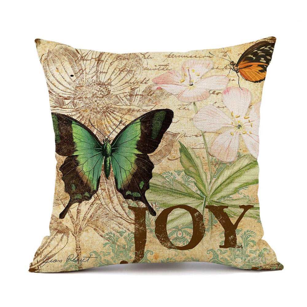 Retro Butterfly Linen Pillowcase for Home & Office (1pc)