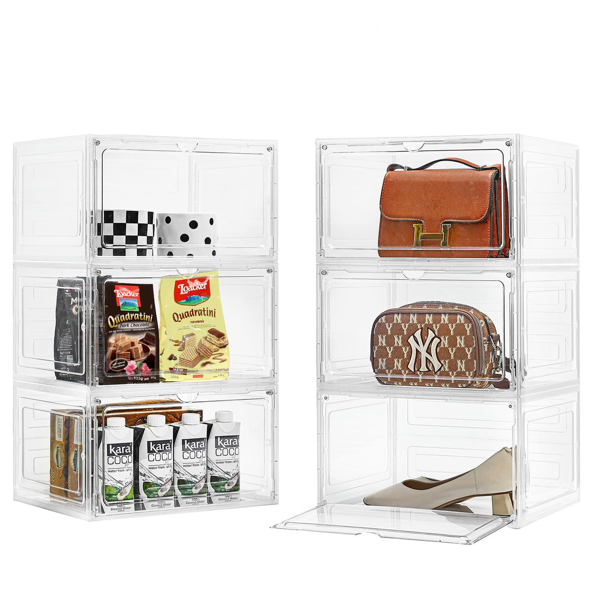 Storage Bins with Lids 6 Pack Clear Plastic Storage Containers with Magnetic Acrylic Door 19 Qt Stackable Storage Box for HomeOffice Organizingwhite