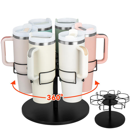 DIKENLAND Water Bottle Organizer for Stanley 40 oz Tumbler Rotatable Tumbler Holder for Kitchen Cabinets 6 Slot Water Bottle Kitchen Organizers and Storage for Stanley Cup Accessories Black