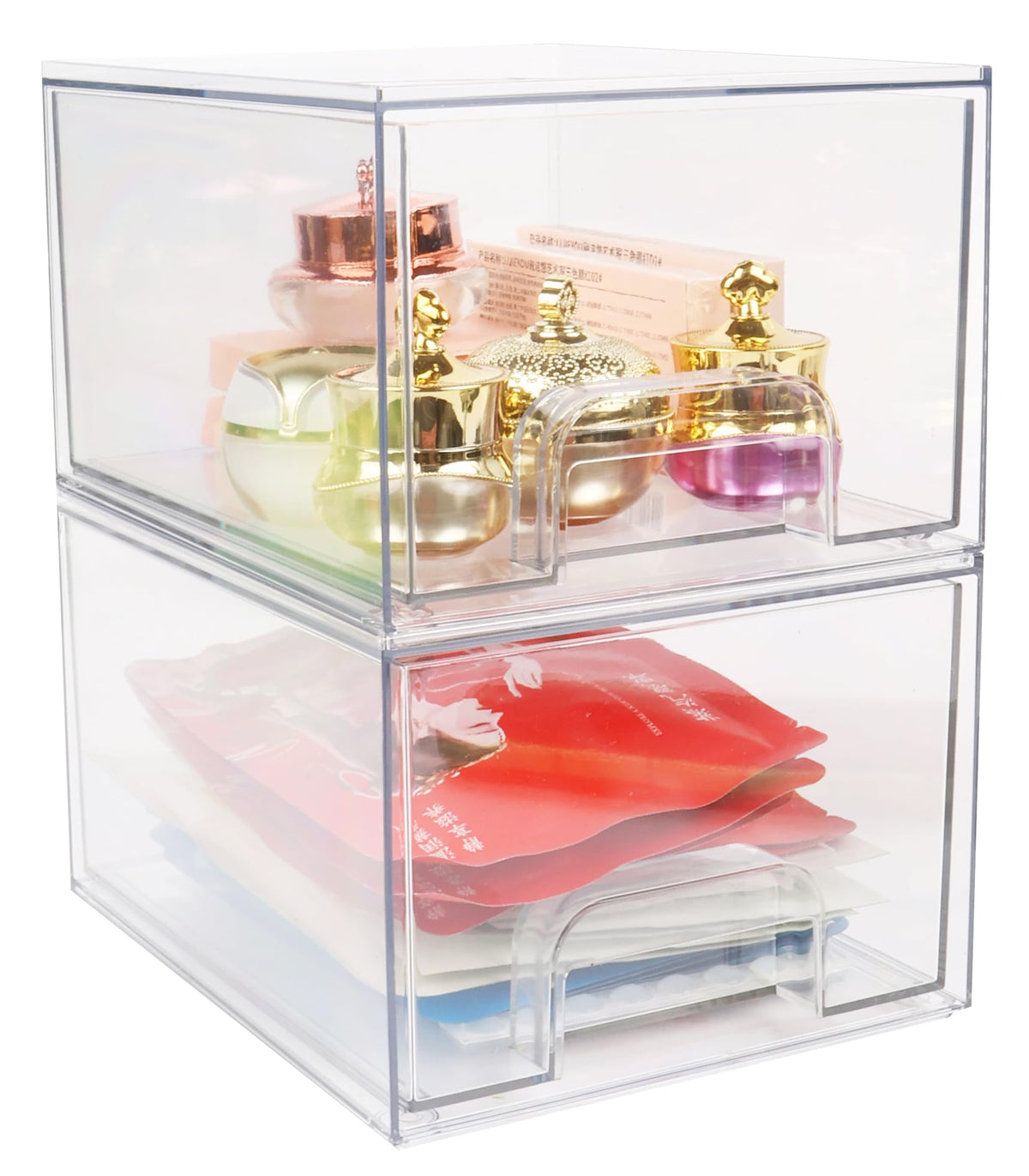 Stackable Clear Bin 2 Pack Clear Stackable Storage Drawers Plastic Organizer Drawers Acrylic Bathroom Makeup Organizer Storage Drawer Bins Makeup StackableClear2Pack