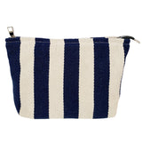 Blue Striped Makeup Bag for Women Canvas Cosmetic Bag Large Zipper Pouch(10.6" * 7.1" * 2.8") Make Up Bag for Purse Perfect for Storing Makeup And Accessories Makeup Bag for Daily Travel Gifting
