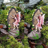 Miniature Fairy Knocking Door Statue for Garden Decor