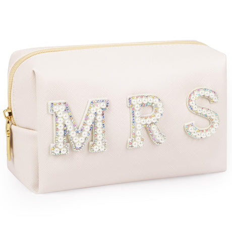 JOINDO Letter Makeup BagMRS Diamond Rhinestone Patch Cosmetic BagTravel Toiletry Zipper Purse BagBridal Shower Gifts
