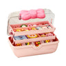 Cute Hair Accessories Organizer 3-Layers Kids Jewelry Storage Box Plastic Hair Accessories holder for Girls (Pink 10.8 x 5.7 x 5.9 Inch)