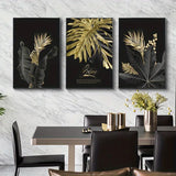 Black and Gold Leaf Wall Canvas Art for Home Decor