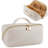 Bunnychill Makeup Bag Cosmetic Bag Large Capacity Travel Makeup Bag for Women with Portable Pouch Open Flat Water-resistant Toiletry Organizer Bag with Handle (Beige)