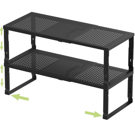 Jojocross Adjustable Expanable Stackable Spice Rack Shelf Pantry Storage Organizer for Kitchen CabinetCountertopBathroom and more.Space is no longer limited(2Packs/Black/Medium)
