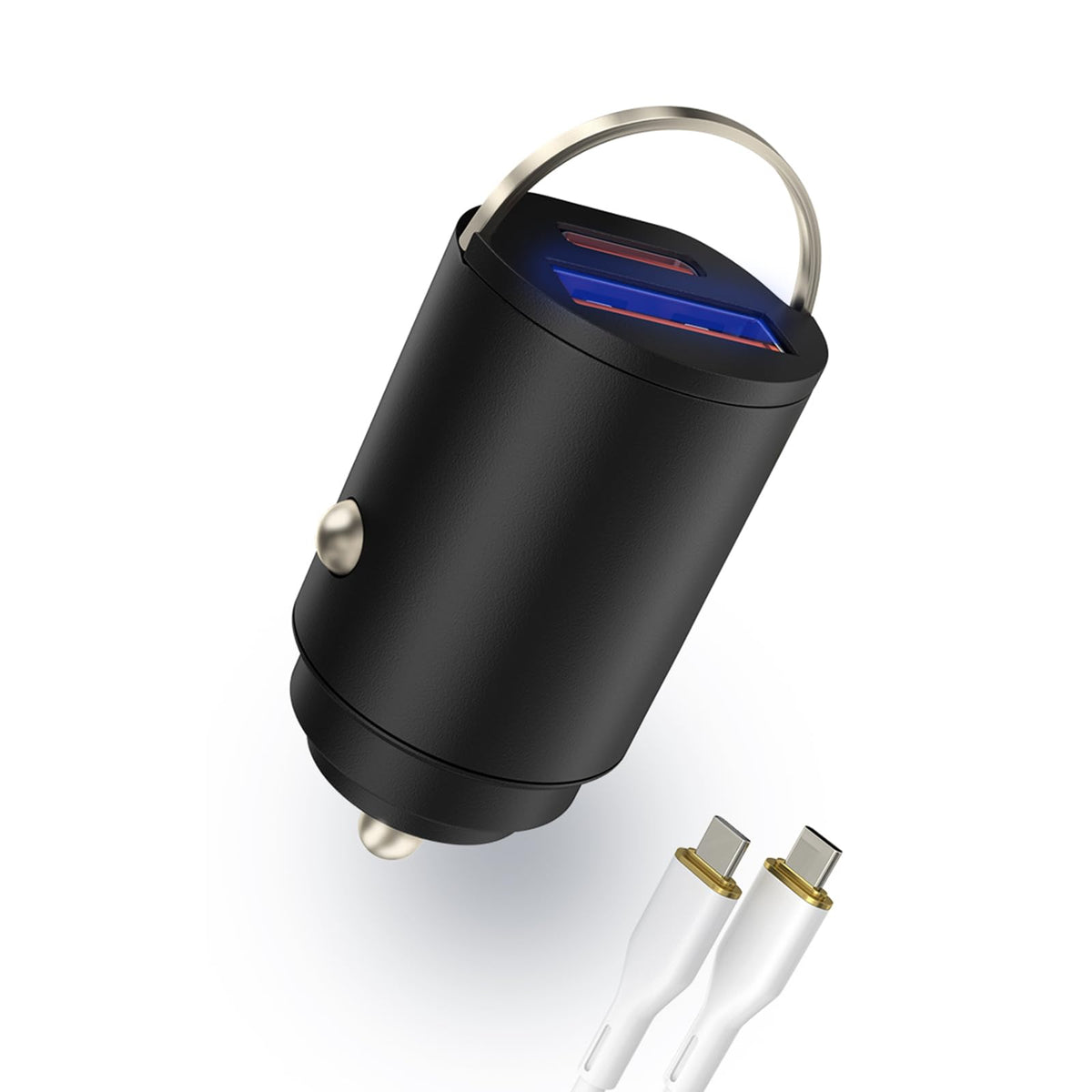 USB C Car Charger YIHAIXINGWEI Fast Car Charger Dual Port Mini Metal Cigarette Lighter USB Charger for iPhone14/13 Pro Max Samsung S23/S22 (Pull Ring Black2)