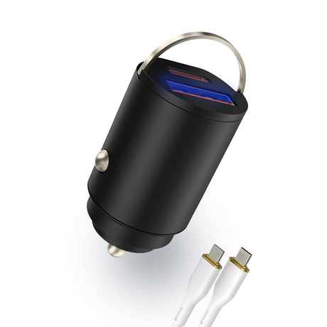 USB C Car Charger YIHAIXINGWEI Fast Car Charger Dual Port Mini Metal Cigarette Lighter USB Charger for iPhone14/13 Pro Max Samsung S23/S22 (Pull Ring Black2)