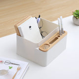 Nordic Minimalist Bamboo and Plastic Desk Organizer