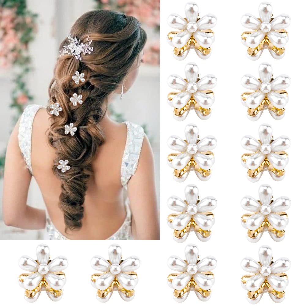 Ahoney Pearl Hair Clips with Daisy Flowers - Small Claw Bangs Clips Korean Hair Accessories for Women and Girls
