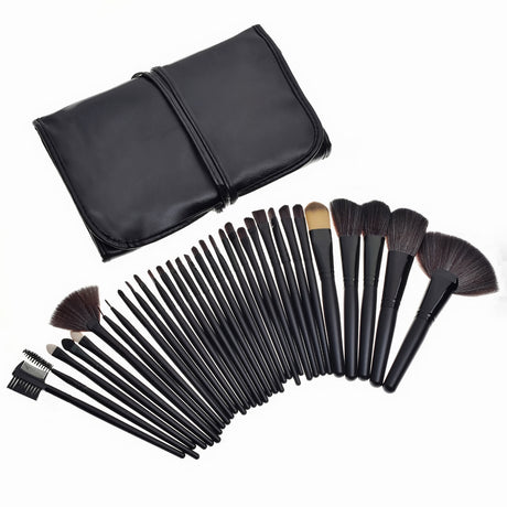 32-Piece Pink Makeup Brush Set with Mini Wooden Case