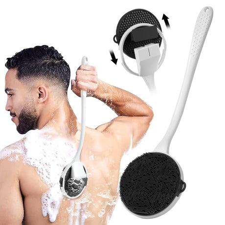 Silicone Back Scrubber for Shower New Update Detachable Long Handle Body Brush Loop Fin Bristles Loofah for Gentle Exfoliating Deep Cleansing for All Skin Types Shower Essential for Men and Women