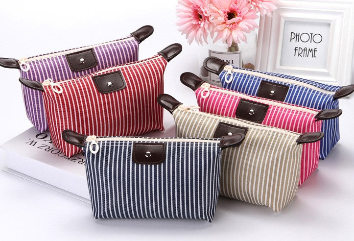 Striped Waterproof Makeup Bag for Travel and Storage