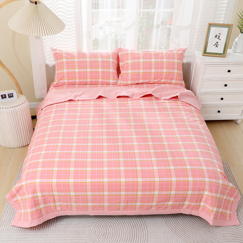 Plain Color Cotton Checkered Quilt for All Seasons