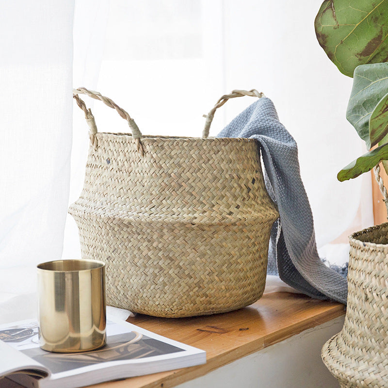 Foldable Natural Sea Grass Storage Basket for Home