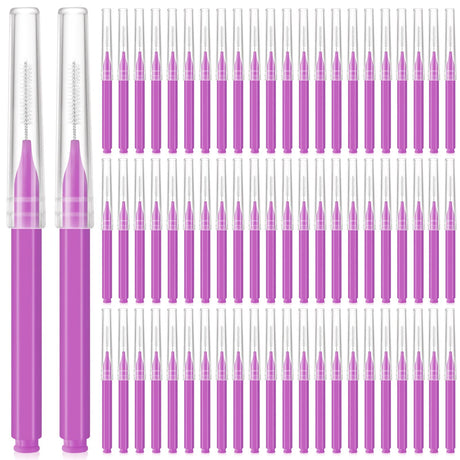 Lallisa 100 Pieces Micro Eyebrow Brush with Cap Brow Lamination Brush Eyebrow Brush Eyelash Brush Multifunctional Micro Lash Comb for Eyelash and Eyebrow Extensions Tool (Purple)