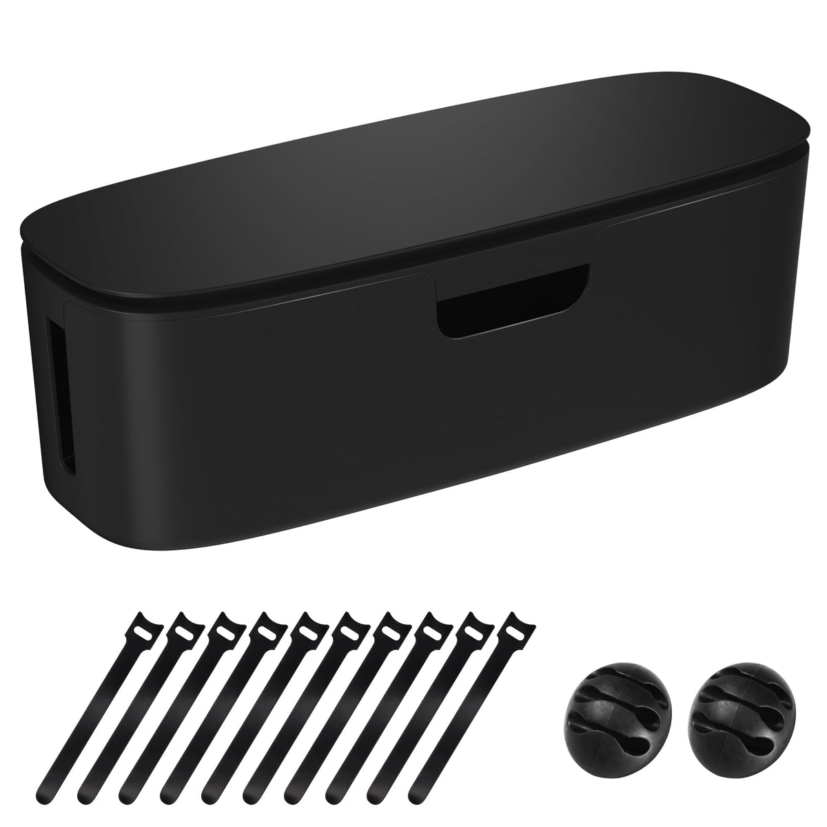 Cable Management Box - Large Cord Organizer Box to Hide Power Strip & Under Desk TV Computer Wires Cable Organizer Box with Baby Proofs Desk Cord Organizer for Home/Office - Black