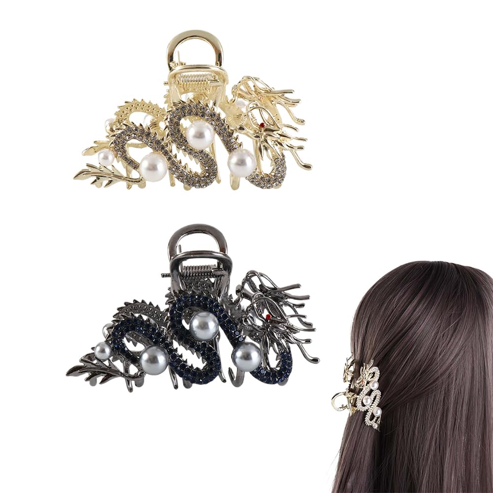 Vctitil 2 Pcs Zodiac Dragon Hair Claws Rhinestone Shark Clip Large Claw Clips Strong Hold Hair Clips Hair Accessories for Women Girls | for Thick Hair