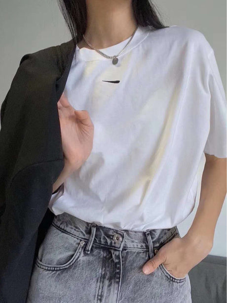 Embroidered Loose Cotton Short Sleeve Tee for All