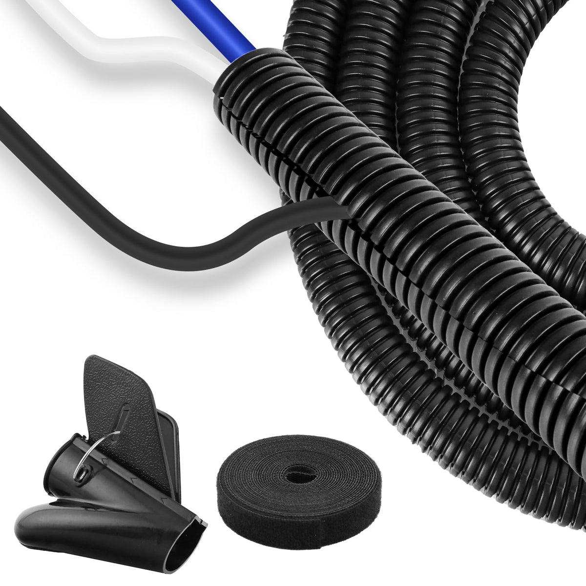 1/2 inch Split Wire Loom Tubing 10 ft Cord Protector Wires Covers Flexible Polyethylene Split Loom for Automotive Home Office and Industrial Applications with Easy Installation Tool Black