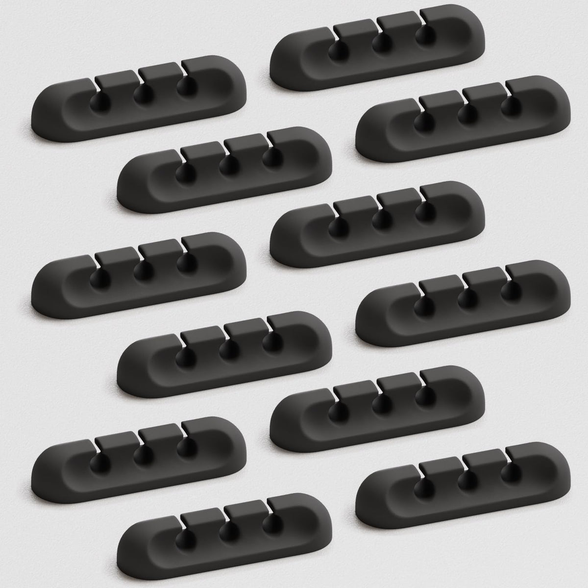Apromisith USB Cable Organizer Clips Cord Holder12 Packs (3-Slots) Black Self Adhesive Desk Cord Cable Management