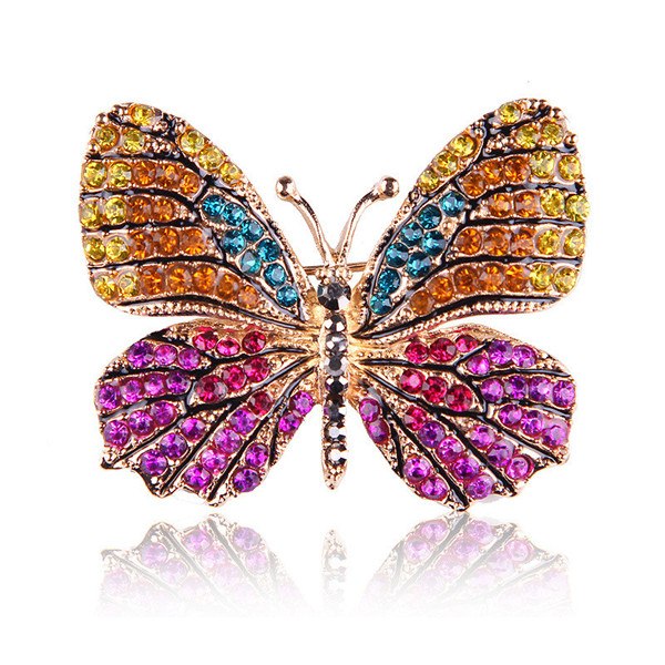 Colorful Rhinestone Alloy Butterfly Brooch Accessory