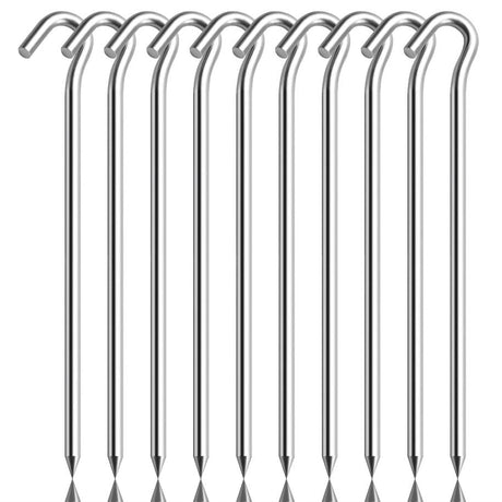 Tiomues 10PCS Aluminum Tent Stakes Pegs with Hooks Camping Tent Stakes for Outdoor Travel Professional Ground Stakes for Outdoor Camping Hard and Light Tent Pegs Specially Designed for Camping