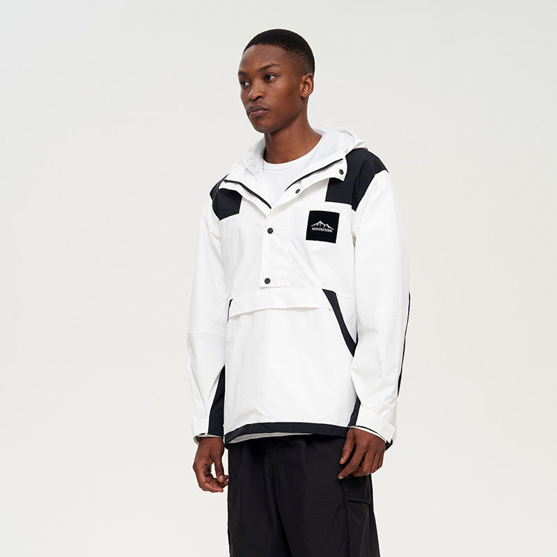 Men's Color Block Outdoor Hooded Jacket for Hiking