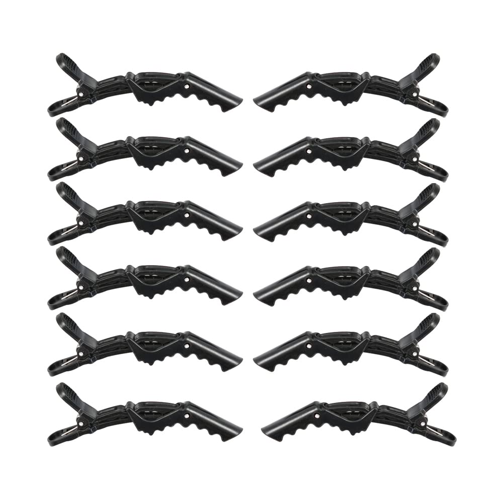 12 Pcs Alligator Hair Clips Styling Sectioning Hair Clips Wide Teeth Hair Clips Professional Hair Salon for Barber Clips for Styling Sectioning (Black)