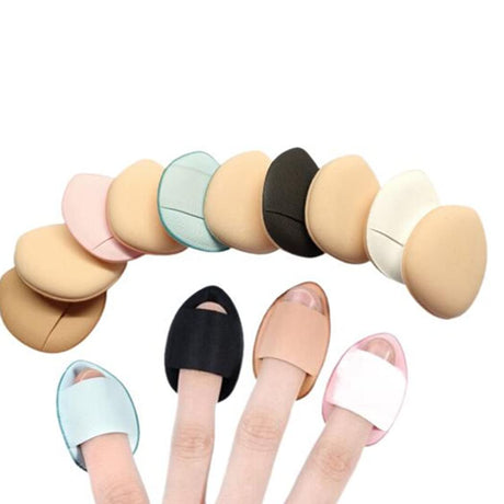 10 Pack Finger Powder Puff with Finger Holder Strap Mini Fingertip Makeup Sponge Pad for Liquid Foundation Cream Concealer Eye Shadow Wet Dry Beauty Makeup Tools (5 Color)