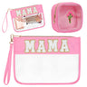Silongder 2 Pcs Chenille Letter Clear Zipper Pouch for Travel Nylon Clear Makeup Bag Mama Purse Pouch Waterproof Cosmetic Pouch Clear Snack Bags Multipurpose Cosmetic Bag for Women (Pink-Mama)