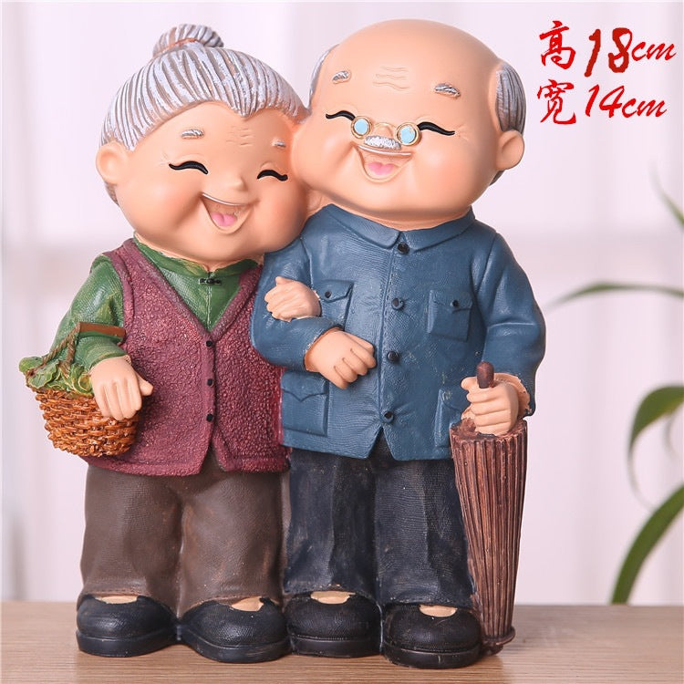 Creative Elderly Couple Figurine for Home Decor Gift