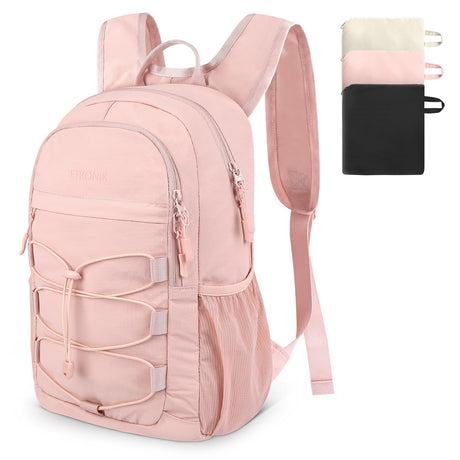 ETRONIK Hiking Backpack for Women Men 15L Packable Small Backpack for Travel Trip Lightweight Foldable Mini Backpack & Water Resistant Daypack for Hiking Walking Camping Cycling Pink