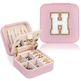 FUNARTY Travel Jewelry Case Organizer Gifts for Women Small Jewelry Box Jewelry Organizer Necklace Organizer Earring Organizer Box with Mirror Pink Travel Essentials Initial H