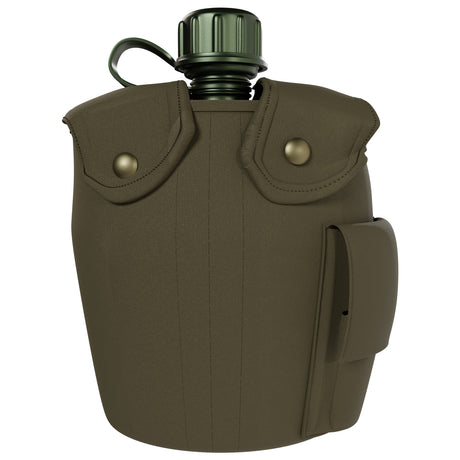 BaHoki Essentials Aluminum Canteen with Cover and Cup - Military Style Water Bottle Kit - for Outdoor Camping Backpacking Hiking (Green)