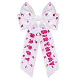 Birthday Hair Bows for Women Crown Birthday Girl Hair Bow Clips Crystal Pearl Star Jeweled Big Hair Bows Pink Bow Satin Hair Ribbons Birthday Hair Accessories Gifts Party Favors (Pattern D1)
