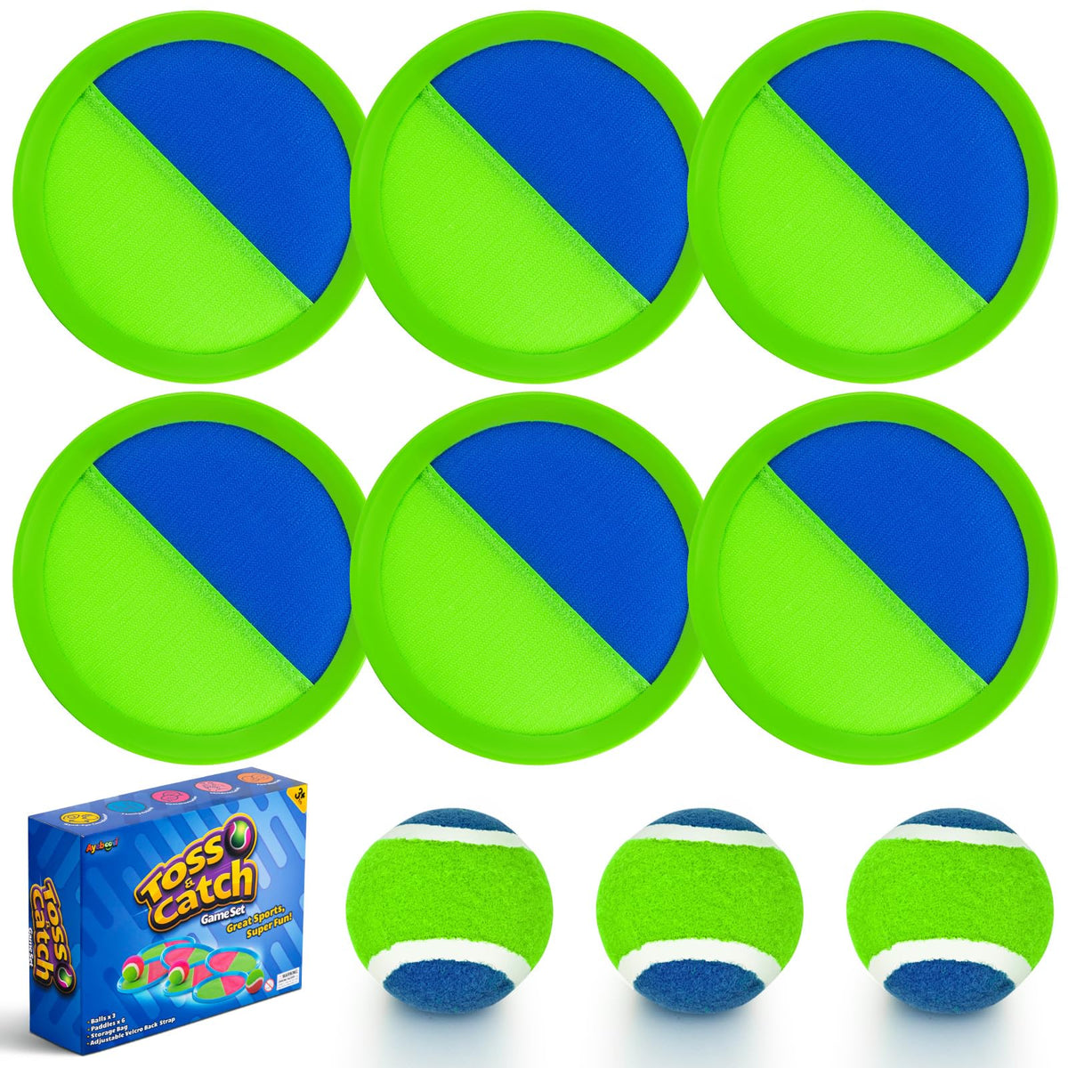 Ayeboovi Toss and Catch Ball Game Outdoor Toys for Kids Games 6 Paddle 3 Balls Pool Beach Yard Lawn Camping Toys Age 3 4 5 6 7 8 9 10+ Year Old Valentines Day Gift Easter Basket Stuffers